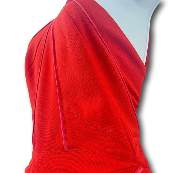 Zac Posen Womens Midi Cocktail & Party Dress XS V-Neck Red Halter Dress - Picture 12 of 16
